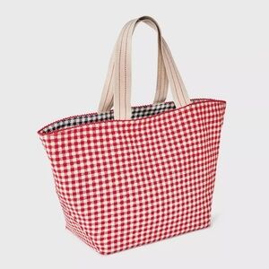 Universal Thread Reversible Gingham Canvas Tote - Red, Cream, and Blue